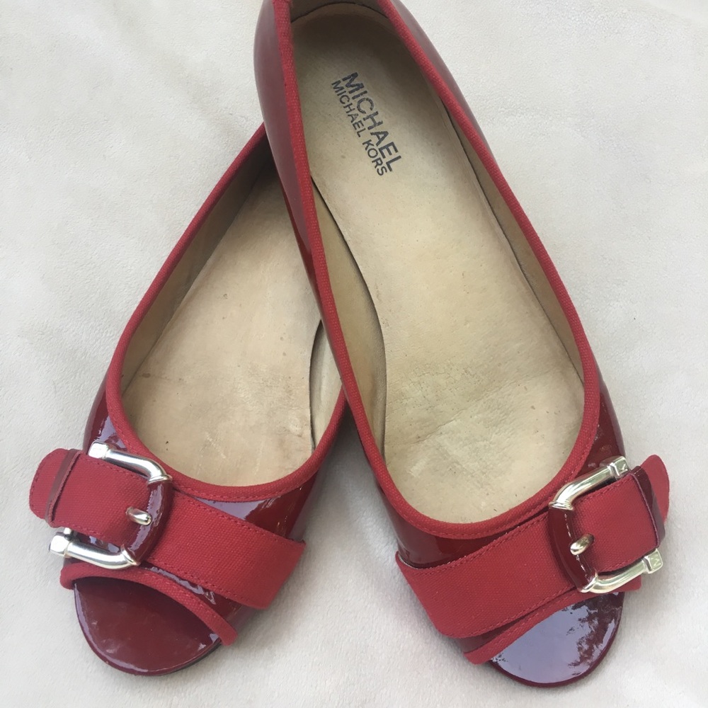 MICHAEL KORS Red Patent Peep Toe Flats